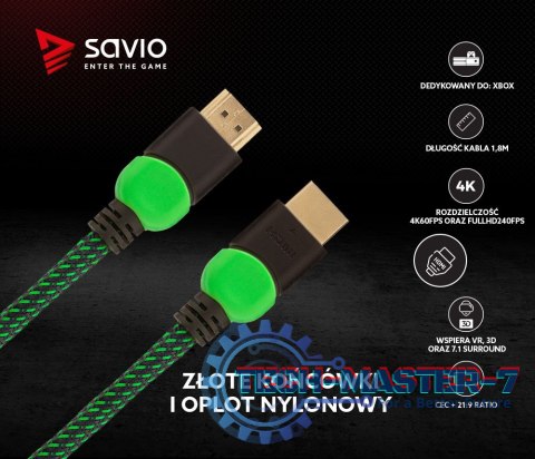 Kabel HDMI 2.0 zielono-czarny 1,8m, GCL-03 Kabel HDMI 2.0 zielono-czarny 1,8m, GCL-03