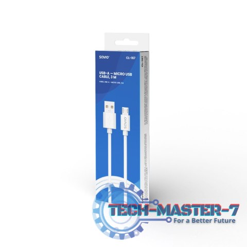 Kabel USB- A - micro USB, 2A, 3m, CL-167 Kabel USB- A - micro USB, 2A, 3m, CL-167