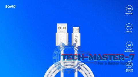 Kabel USB- A - micro USB, 2A, 3m, CL-167 Kabel USB- A - micro USB, 2A, 3m, CL-167