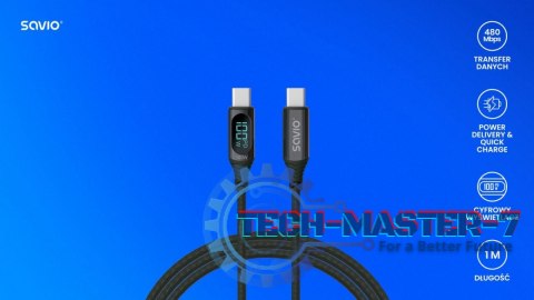 Kabel USB - USB C z wyświetlaczem, 100W, CL-174 Kabel USB - USB C z wyświetlaczem, 100W, CL-174