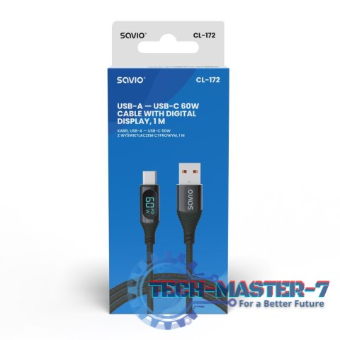 Kabel USB - USB C z wyświetlaczem, 60W, 1m, CL-172 Kabel USB - USB C z wyświetlaczem, 60W, 1m, CL-172