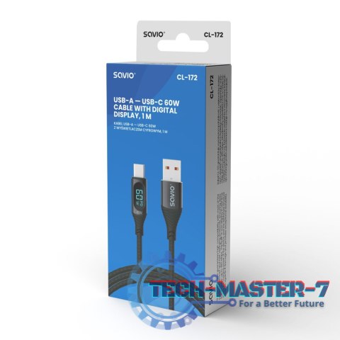 Kabel USB - USB C z wyświetlaczem, 60W, 1m, CL-172 Kabel USB - USB C z wyświetlaczem, 60W, 1m, CL-172
