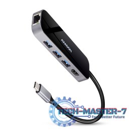 HMC-6GL Wieloportowy hub USB 6in1, 5Gbps, 3x USB-A, HDMI 4K/30Hz, GLAN, PD 100W, 20cm USB-C kabel