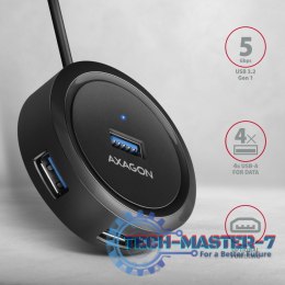 HUE-P1A Hub 4-portowy USB 3.2 Gen 1 round, 30cm USB-A kabel, microUSB dodatkowe zasilanie