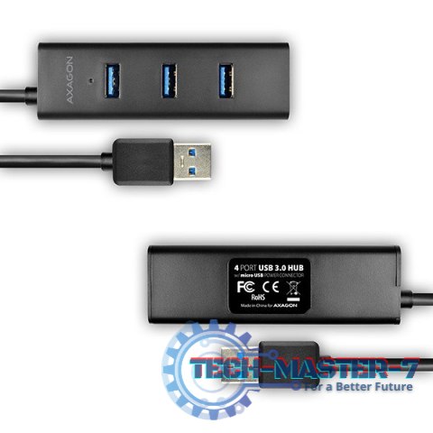 HUE-S2BL Hub 4-portowy USB 3.2 Gen 1 charging hub, 1.2m kabel, microUSB dodatkowe zasilanie HUE-S2BL Hub 4-portowy USB 3.2 Gen 1 charging hub, 1.2m kabel, microUSB dodatkowe zasilanie
