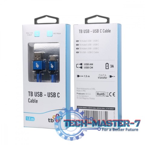 Kabel USB-USB C 1.5m niebieski sznurek premium Kabel USB-USB C 1.5m niebieski sznurek premium