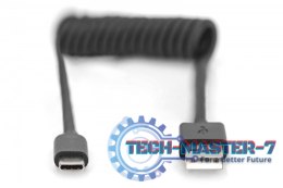 Kabel spiralny USB A/USB C, USB 2.0, PD 60W, max. 1m Czarny
