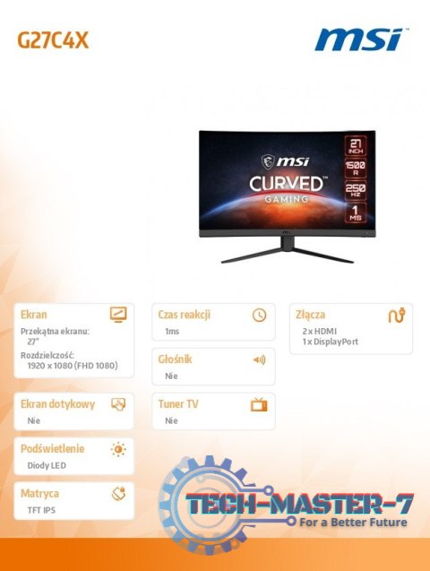 Monitor 27 cali G27C4X VA CURVED/LED/FHD/NonTouch/250Hz Monitor 27 cali G27C4X VA CURVED/LED/FHD/NonTouch/250Hz