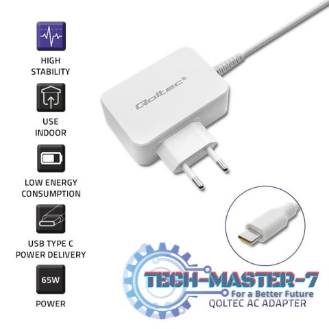 Zasilacz sieciowy 65W | 5-20.3V | 2-3.25A | USB typ C | PD | Biały Zasilacz sieciowy 65W | 5-20.3V | 2-3.25A | USB typ C | PD | Biały