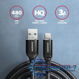 BUCM-AM15AB Kabel USB-C - USB-A, 1.5m, USB 2.0, 3A, ALU, oplot, Czarny