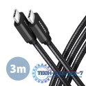 BUCM3-CM30AB Kabel USB-C - USB-C, 3.0m, PD 60W, 3A, ALU, oplot, czarny