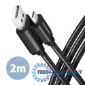 BUMM-AM20AB Kabel MicroUSB - USB A, 2m, USB 2.0, 2.4A, ALU, oplot Czarny