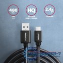 BUMM-AM20AB Kabel MicroUSB - USB A, 2m, USB 2.0, 2.4A, ALU, oplot Czarny
