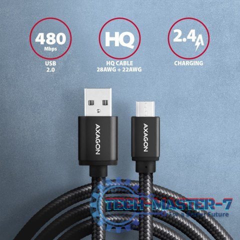 BUMM-AM20AB Kabel MicroUSB - USB A, 2m, USB 2.0, 2.4A, ALU, oplot Czarny BUMM-AM20AB Kabel MicroUSB - USB A, 2m, USB 2.0, 2.4A, ALU, oplot Czarny
