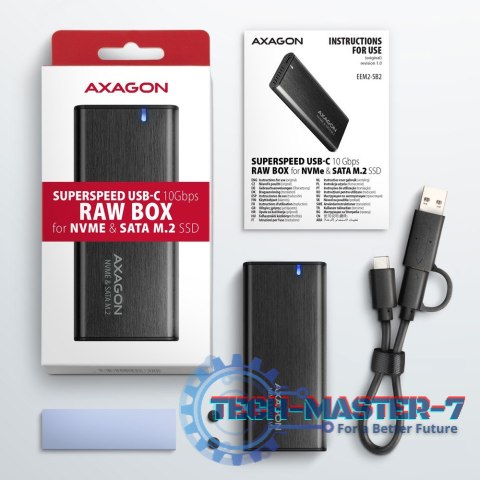 EEM2-SB2 Obudowa zewnętrzna aluminiowa bezśrubowa USB-C 3.2 Gen 2 - M.2 NVMe / SATA SSD 30-80mm ALU pudełko czarne + USB-A - USB EEM2-SB2 Obudowa zewnętrzna aluminiowa bezśrubowa USB-C 3.2 Gen 2 - M.2 NVMe / SATA SSD 30-80mm ALU pudełko czarne + USB-A - USB