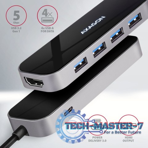 HMC-6H4A Wieloportowy hub 4x USB-A + HDMI, USB-C 3.2 Gen 1, PD 100W, 20cm USB-C kabel HMC-6H4A Wieloportowy hub 4x USB-A + HDMI, USB-C 3.2 Gen 1, PD 100W, 20cm USB-C kabel
