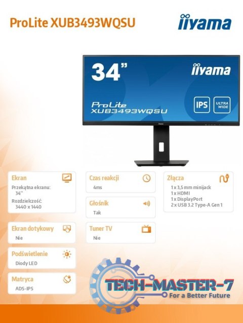 Monitor 34 cale XUB3493WQSU IPS,UWQHD,DP,HDMI,HAS(150mm) Monitor 34 cale XUB3493WQSU IPS,UWQHD,DP,HDMI,HAS(150mm)