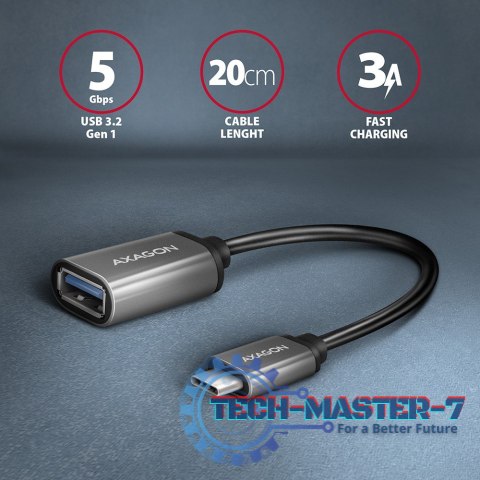 RUCM-AFAC Kabel adapter USB 3.2 Gen 1 Type-C samiec -> Type-A żeńska, 0,2m, 3A, ALU RUCM-AFAC Kabel adapter USB 3.2 Gen 1 Type-C samiec -> Type-A żeńska, 0,2m, 3A, ALU