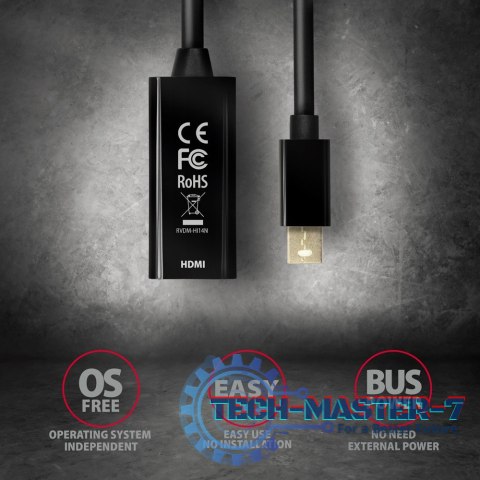 RVDM-HI14N Adapter aktywny Mini DP > HDMI 1.4, 4K/30Hz RVDM-HI14N Adapter aktywny Mini DP > HDMI 1.4, 4K/30Hz