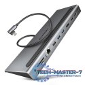 HMC-4KX3 Wieloportowy hub USB 11in1, 5Gbps, 3x USB-A, 2x HDMI 4K/60Hz+ DP 4K/60Hz+ GLAN + SD/microSD + audio, PD 100W, 40cm USB-