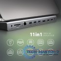 HMC-4KX3 Wieloportowy hub USB 11in1, 5Gbps, 3x USB-A, 2x HDMI 4K/60Hz+ DP 4K/60Hz+ GLAN + SD/microSD + audio, PD 100W, 40cm USB-