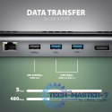 HMC-4KX3 Wieloportowy hub USB 11in1, 5Gbps, 3x USB-A, 2x HDMI 4K/60Hz+ DP 4K/60Hz+ GLAN + SD/microSD + audio, PD 100W, 40cm USB-