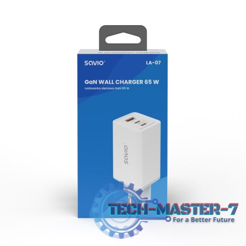 Ładowarka sieciowa USB GaN 65W, Quick Charge 4.0, Power Delivery 3.0, LA-07 Ładowarka sieciowa USB GaN 65W, Quick Charge 4.0, Power Delivery 3.0, LA-07