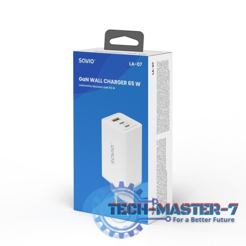 Ładowarka sieciowa USB GaN 65W, Quick Charge 4.0, Power Delivery 3.0, LA-07 Ładowarka sieciowa USB GaN 65W, Quick Charge 4.0, Power Delivery 3.0, LA-07