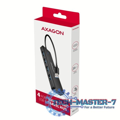 HUE-C1A 4-portowy hub USB 5Gbps Travel, USB-C power IN, kabel Type-A 19cm, USB-C dodatkowe zasilanie HUE-C1A 4-portowy hub USB 5Gbps Travel, USB-C power IN, kabel Type-A 19cm, USB-C dodatkowe zasilanie