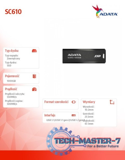Dysk SSD zewnętrzny SC610 1000 GB USB3.2A Gen2 czarny Dysk SSD zewnętrzny SC610 1000 GB USB3.2A Gen2 czarny