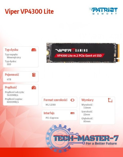 Dysk SSD 4TB Viper VP4300 Lite 7400/6000 M.2 PCIe Gen4x4 NVMe 2.0 PS5 Dysk SSD 4TB Viper VP4300 Lite 7400/6000 M.2 PCIe Gen4x4 NVMe 2.0 PS5