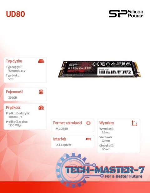 Dysk SSD UD80 250GB PCIe M.2 2280 Gen 3x4 3100/1100 MB/s Dysk SSD UD80 250GB PCIe M.2 2280 Gen 3x4 3100/1100 MB/s