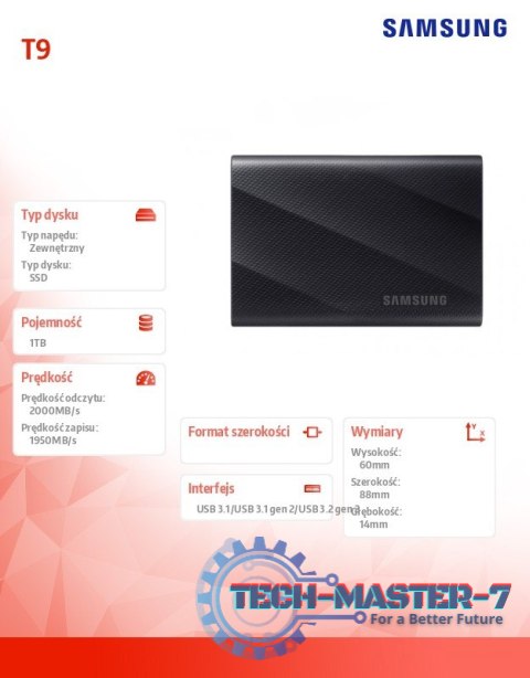 Dysk zewnętrzny SSD T9 1TB USB3.2 GEN.2 czarny Dysk zewnętrzny SSD T9 1TB USB3.2 GEN.2 czarny