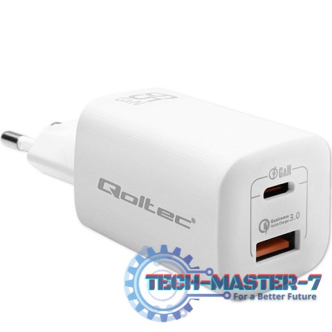 Ładowarka sieciowa 65W GaN ULTRA | 5-20V | 2.25-3.25A | 1 x USB typ C PD | 1 x USB QC 3.0 | Biała Ładowarka sieciowa 65W GaN ULTRA | 5-20V | 2.25-3.25A | 1 x USB typ C PD | 1 x USB QC 3.0 | Biała