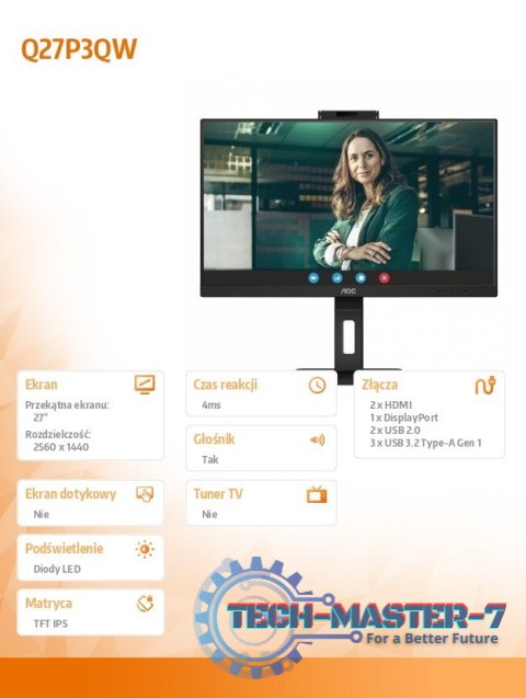 Monitor Q27P3QW 27 cali IPS HDMI DP Pivot Kamera Monitor Q27P3QW 27 cali IPS HDMI DP Pivot Kamera