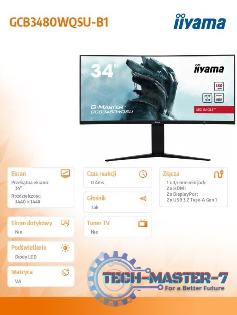 Monitor 34 cale GCB3480WQSU-B1 VA,UWQHD,180HZ,0.4ms,1500R(Curved), 2xHDMI,2xDP,2xUSB 3.2,2x3W,HDR400,HAS(110mm),VESA(100x100mm Monitor 34 cale GCB3480WQSU-B1 VA,UWQHD,180HZ,0.4ms,1500R(Curved), 2xHDMI,2xDP,2xUSB 3.2,2x3W,HDR400,HAS(110mm),VESA(100x100mm