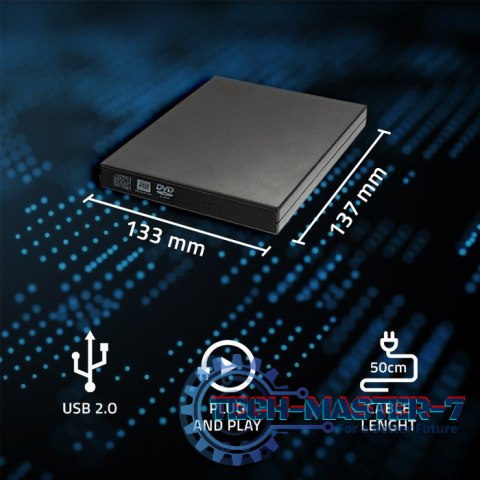 Nagrywarka DVD-RW zewnętrzna | USB 2.0 | Czarna Nagrywarka DVD-RW zewnętrzna | USB 2.0 | Czarna