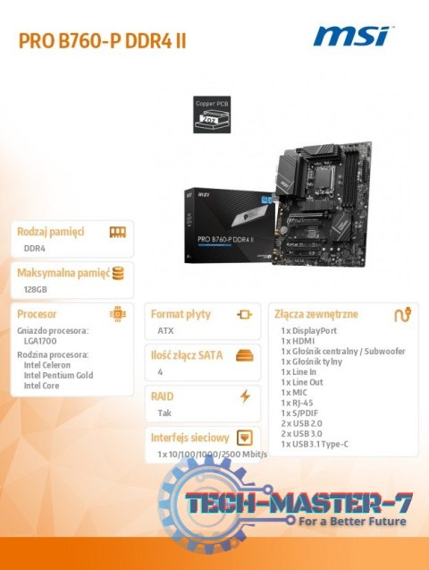 Płyta główna PRO B760-P DDR4 II s1700 4DDR4 DP/HDMI ATX Płyta główna PRO B760-P DDR4 II s1700 4DDR4 DP/HDMI ATX