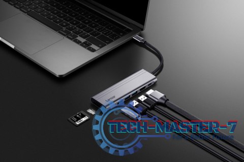 Hub 7-in-1 USB-C USB3.2 Gen1. Type-C, 3xUSB-A HDMI, SD, microSD slot. PD 100W Hub 7-in-1 USB-C USB3.2 Gen1. Type-C, 3xUSB-A HDMI, SD, microSD slot. PD 100W