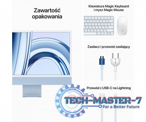 IMac 24 cale: M3 8/8, 8GB, 256GB SSD - Niebieski IMac 24 cale: M3 8/8, 8GB, 256GB SSD - Niebieski