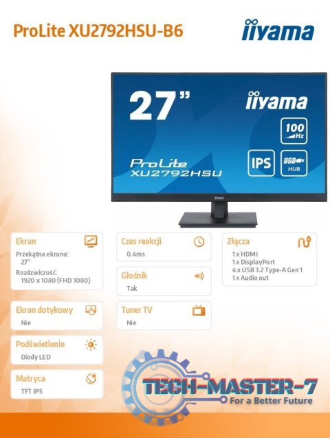 Monitor ProLite XU2792HSU-B6 27 cali IPS,FHD,HDMI,DP,100Hz,4xUSB3.2,SLIM,2x2W Monitor ProLite XU2792HSU-B6 27 cali IPS,FHD,HDMI,DP,100Hz,4xUSB3.2,SLIM,2x2W