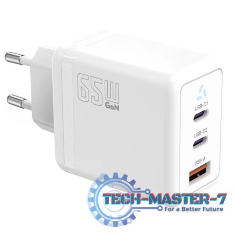 Ładowarka sieciowa 2x USB C + USB A Power Delivery biała, GaN 65W Ładowarka sieciowa 2x USB C + USB A Power Delivery biała, GaN 65W