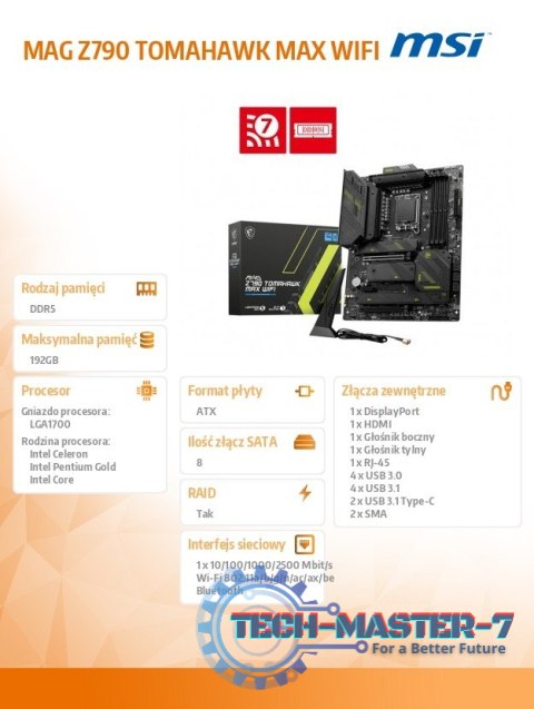 Płyta główna MAG Z790 TOMAHAWK MAX WIFI s1700 4DDR5 ATX Płyta główna MAG Z790 TOMAHAWK MAX WIFI s1700 4DDR5 ATX
