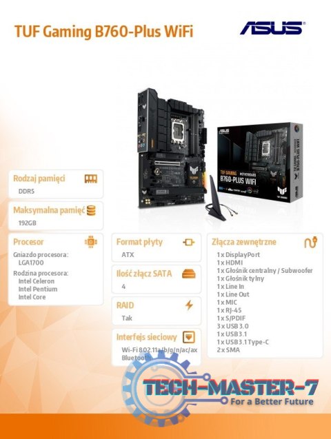 Płyta główna TUF Gaming B760-PLUS WIFI s1700 4DDR5 ATX Płyta główna TUF Gaming B760-PLUS WIFI s1700 4DDR5 ATX
