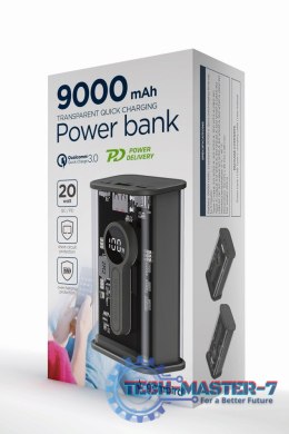 PowerBank Transparentny 9000 mAh QC3.0 Czarny