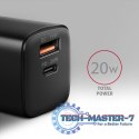ACU-PQ20 Ładowarka sieciowa 20W, QC3.0/AFC/FCP + PD type-C Czarna