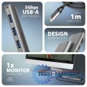 HMC-5H Wieloportowy hub USB 5in1, 5Gbps, 3x USB-A, HDMI 4K/30Hz, PD 100W, 100cm USB-C kabel