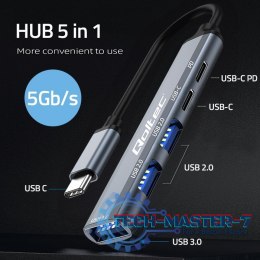HUB adapter USB-C 3.1 5w1 | USB-C PD | USB-C | 2x USB 2.0 | USB 3.0