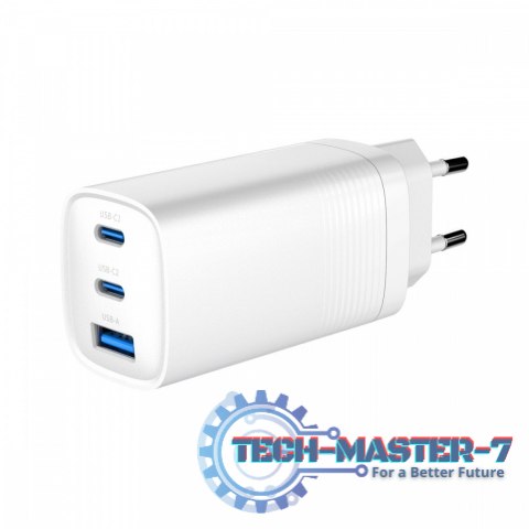 Ładowarka PowerDelivery 1xA 2xC GaN 65W Biała Ładowarka PowerDelivery 1xA 2xC GaN 65W Biała