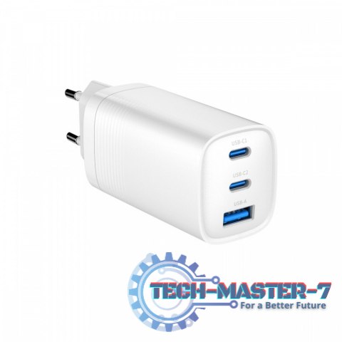 Ładowarka PowerDelivery 1xA 2xC GaN 65W Biała Ładowarka PowerDelivery 1xA 2xC GaN 65W Biała